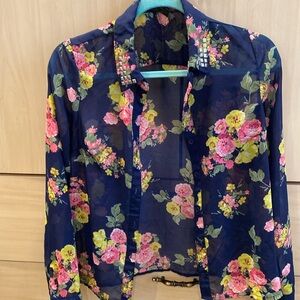 Floral Button Down Shirt Small Sheer Size Small